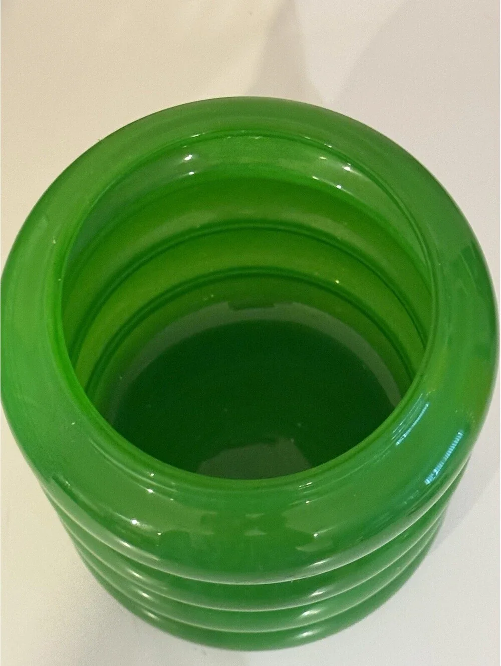 IKEA Green Ribbed Glass Vase, Glossy Finish, 7.5 in H Decorative Container